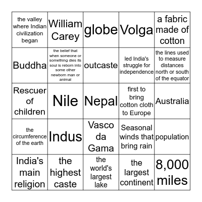 5th grade history chapter 5 Terms/location Bingo Card