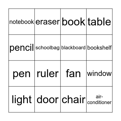 SCHOOL & CLASSROOM OBJECTS Bingo Card