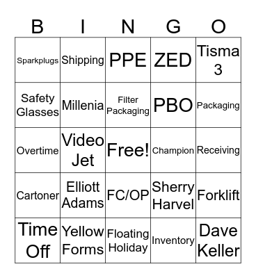 FEDERAL MOGUL BINGO Card