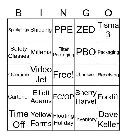 FEDERAL MOGUL BINGO Card