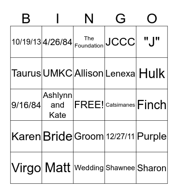 Bridal Shower BINGO Card