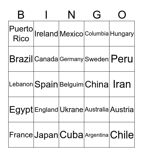 Cities Around the World Bingo Card