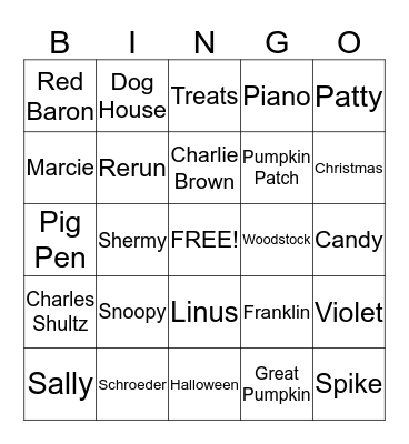 Snoopy Bingo Card