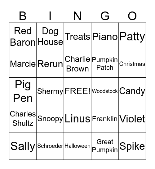 Snoopy Bingo Card