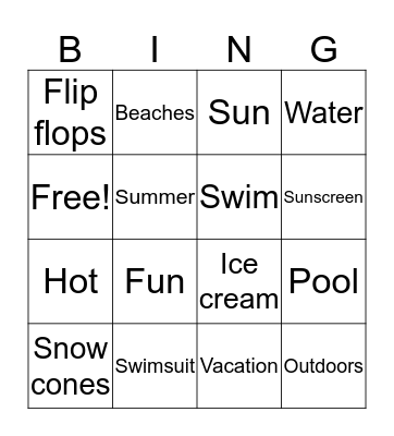 Summer Bingo Card