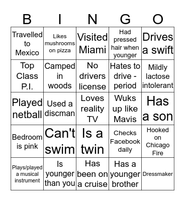 Getting To Know You Bingo Card