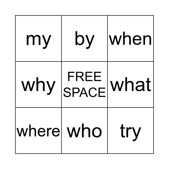 Trick Word Bingo Card