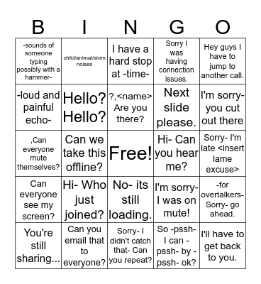 Conference Call Bingo! Bingo Card