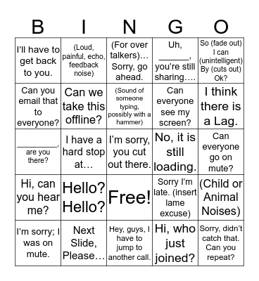 Conference Call Bingo Card