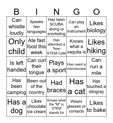 People Bingo Card