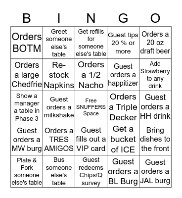 SNUFFERS BINGO Card