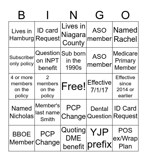 CSR Bingo Card