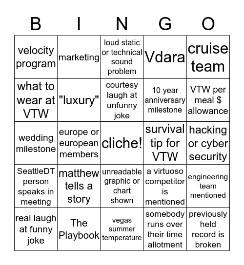 July all-hands meeting Bingo Card