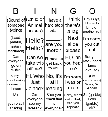 Conference Call Bingo Card