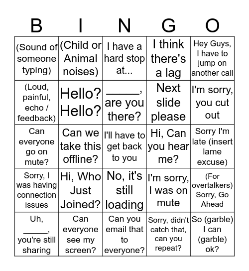 Conference Call Bingo Card