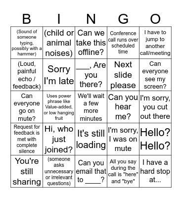 Conference Call Bingo Card