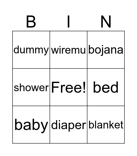 Bojanas Baby Shower Bingo Card