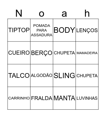 Noah Bingo Card