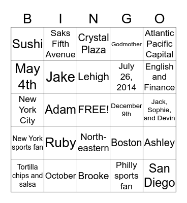 Ashley and Jake Bingo! Bingo Card