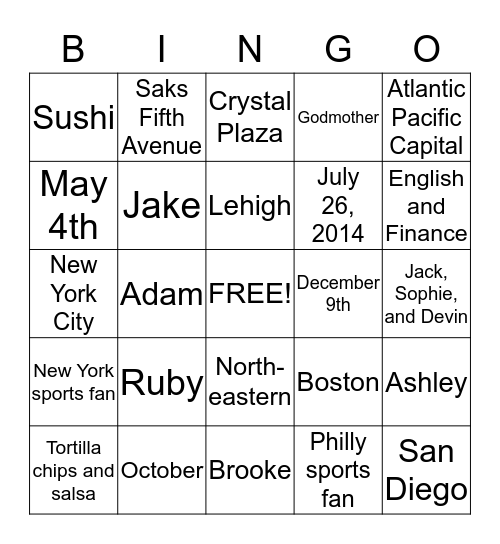 Ashley and Jake Bingo! Bingo Card