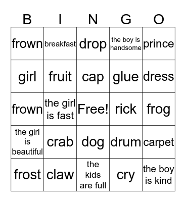 "r" words and others Bingo Card