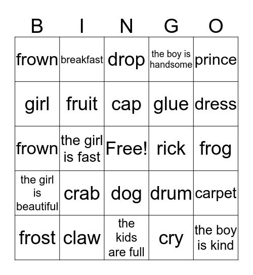 "r" words and others Bingo Card