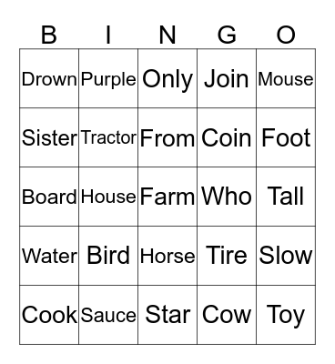 Phonics 5 Unit 1-3 Bingo Card