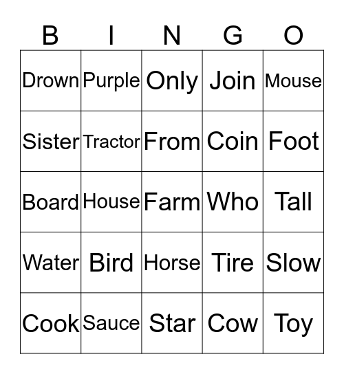 Phonics 5 Unit 1-3 Bingo Card