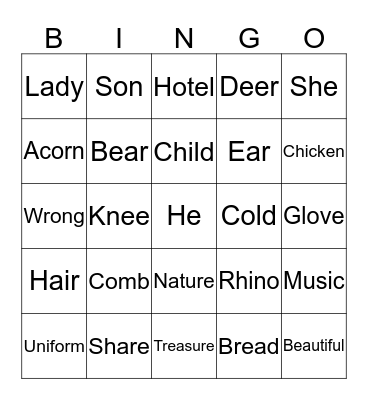 Phonics 5 Unit 1-3 Bingo Card