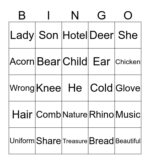 Phonics 5 Unit 1-3 Bingo Card