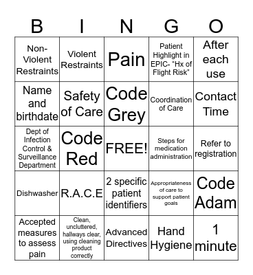 JC Readiness Bingo Bonanza Bingo Card