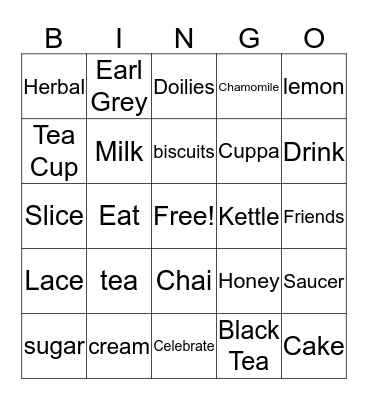 High Tea Bingo Card