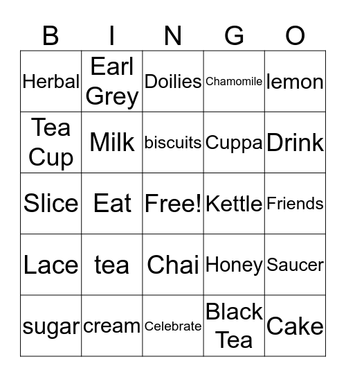 High Tea Bingo Card