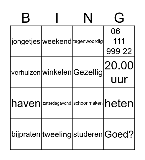 Ontmoeting op straat Bingo Card