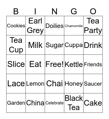 High Tea Bingo Card