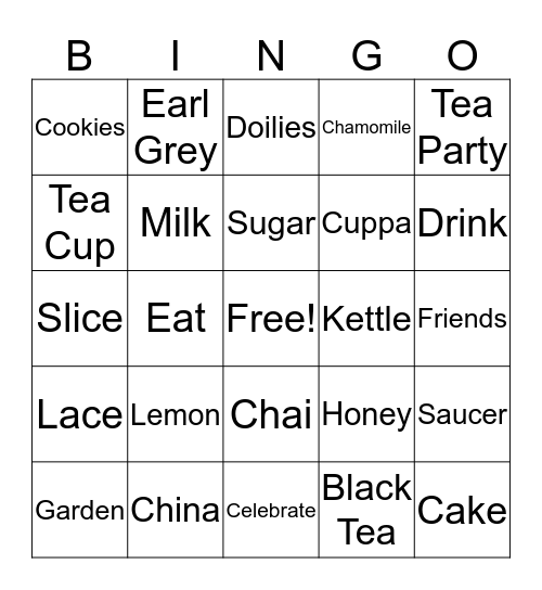 High Tea Bingo Card