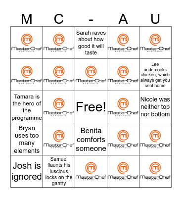 MasterChef 2017 Bingo Card