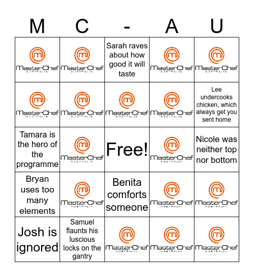 MasterChef 2017 Bingo Card