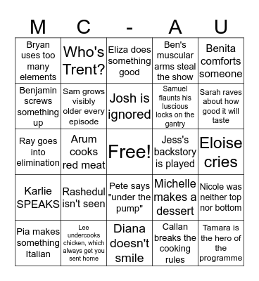 MasterChef 2017 Bingo Card