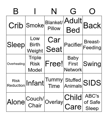 Infant Safe Sleep Bingo Card