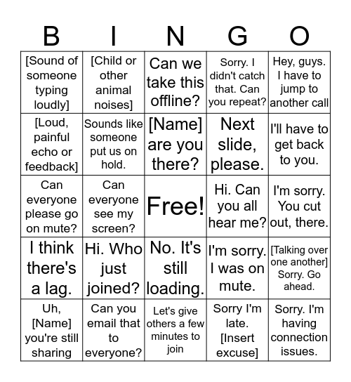 Conference Call Bingo Card