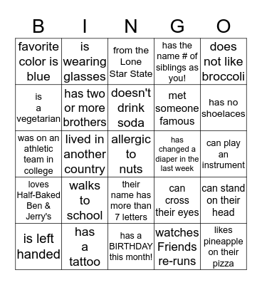 Find Someone Who....... Bingo Card
