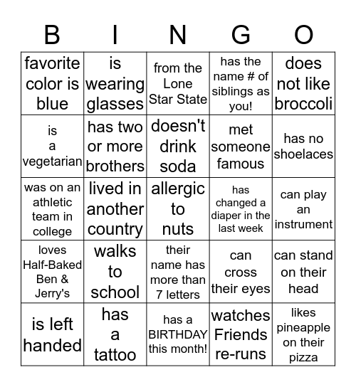 Find Someone Who....... Bingo Card