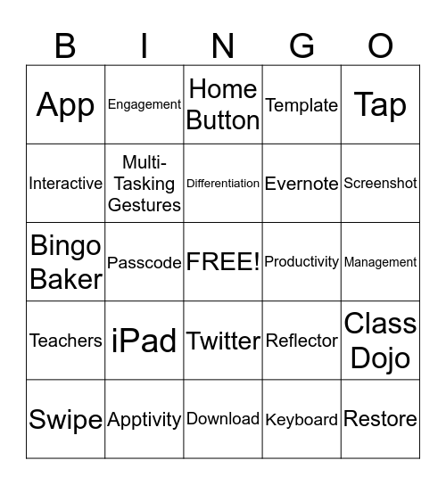 iPad Training Bingo Card