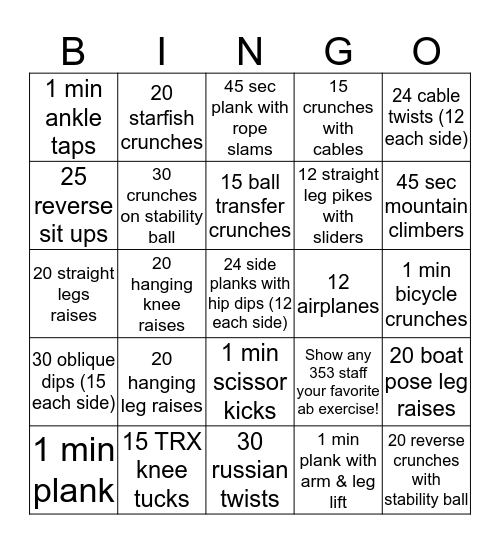 August Abs Bingo! Bingo Card
