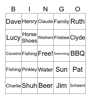 Pinkley Reunion Bingo Card