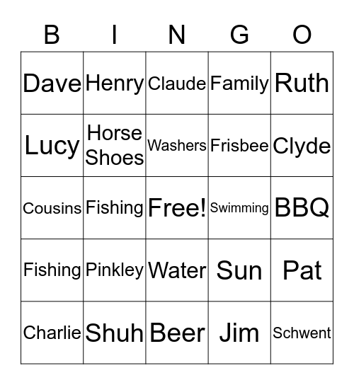 Pinkley Reunion Bingo Card