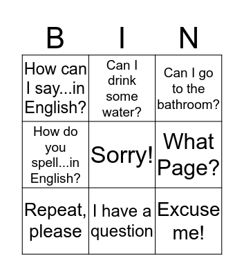 Cool Classroom Sentences Bingo Card