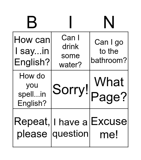 Cool Classroom Sentences Bingo Card