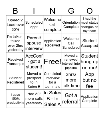 Recruitment Bingo Card